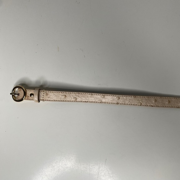 J. Crew Factory Genuine Leather‎ Ostrich Embossed Belt Gold Buckle Cream Size S - Picture 5 of 13